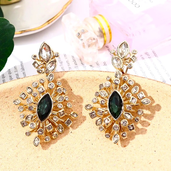 Alexis Bittar Gold and Green Statement Earrings - Picture 2 of 7